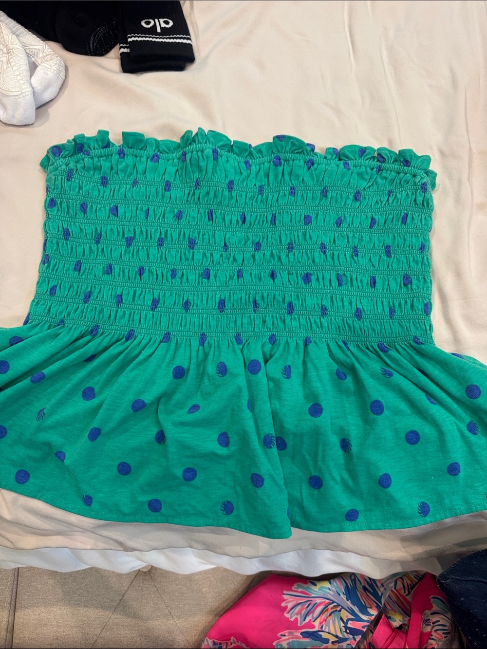 Lilly Pulitzer Smocked Strapless Polka Dot Peplum Top - Green